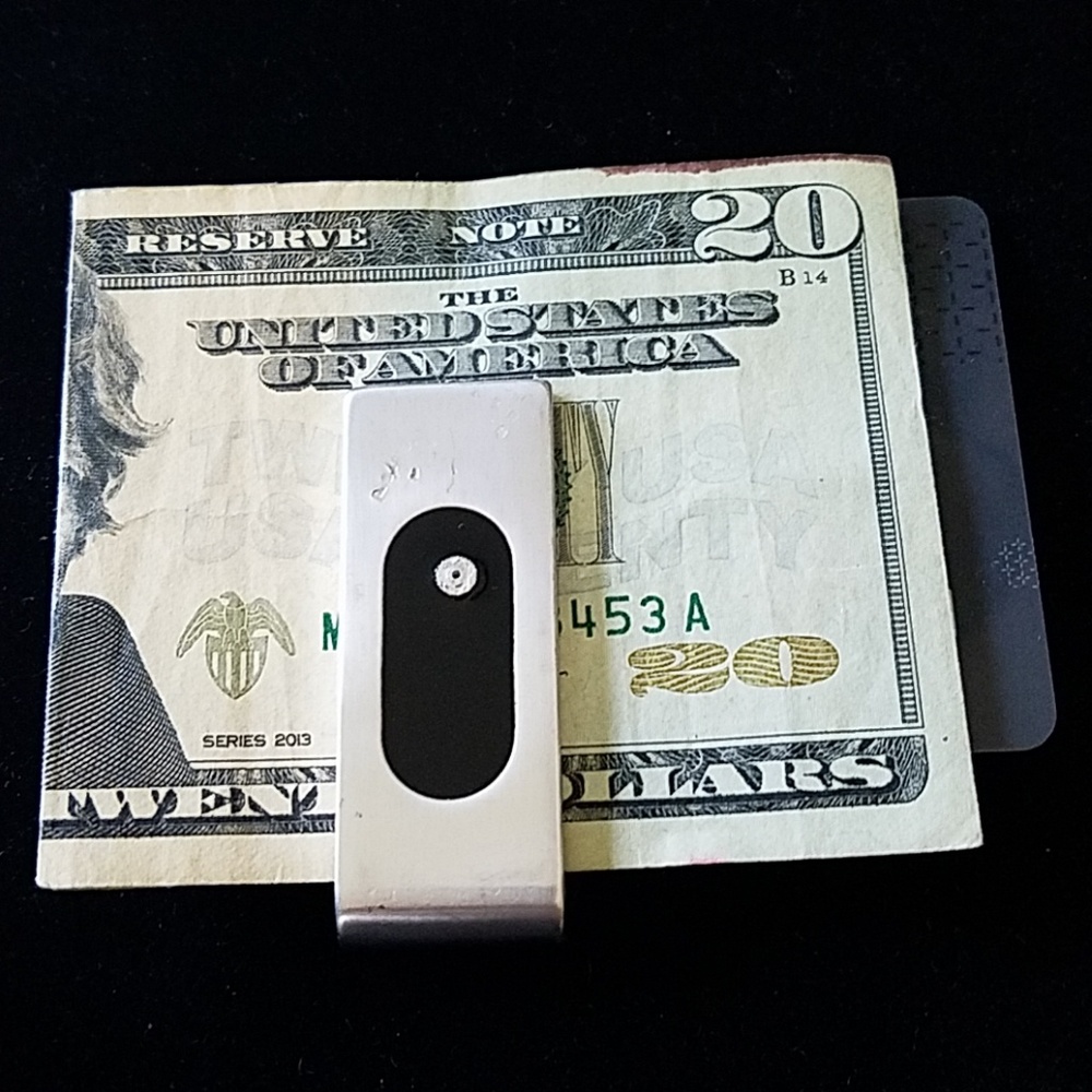 Money Clip. Silver and Black. Hold Cash & Cards